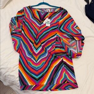 Trina Turk Vibrant Multicolor Chevron Blouse